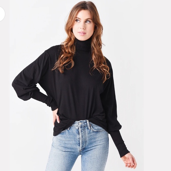 Agolde Small Black Funnel Neck Tee Long Sleeve Cotton Oversized - Picture 1 of 7